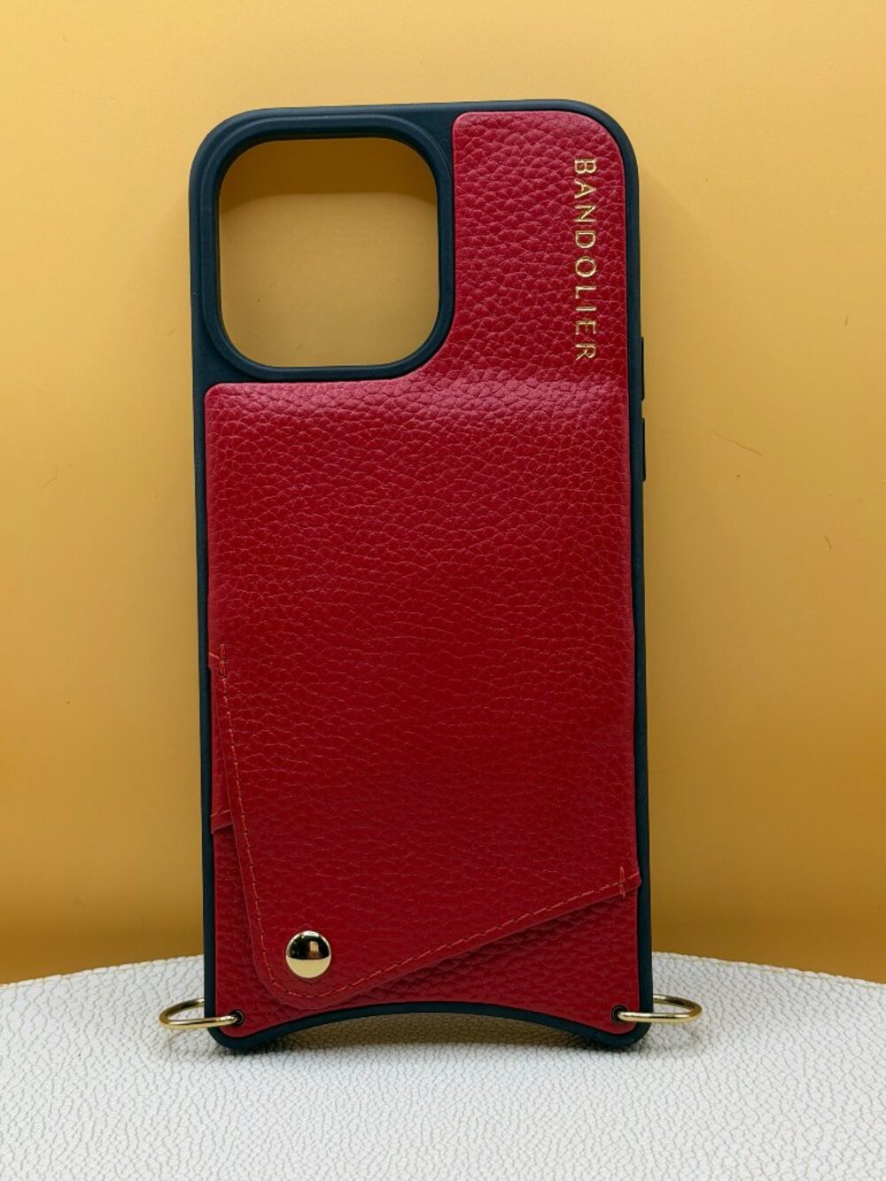 Bandolier Emma Red/Gold Leather iPhone 15 ProMax Case with Wallet – Case Only